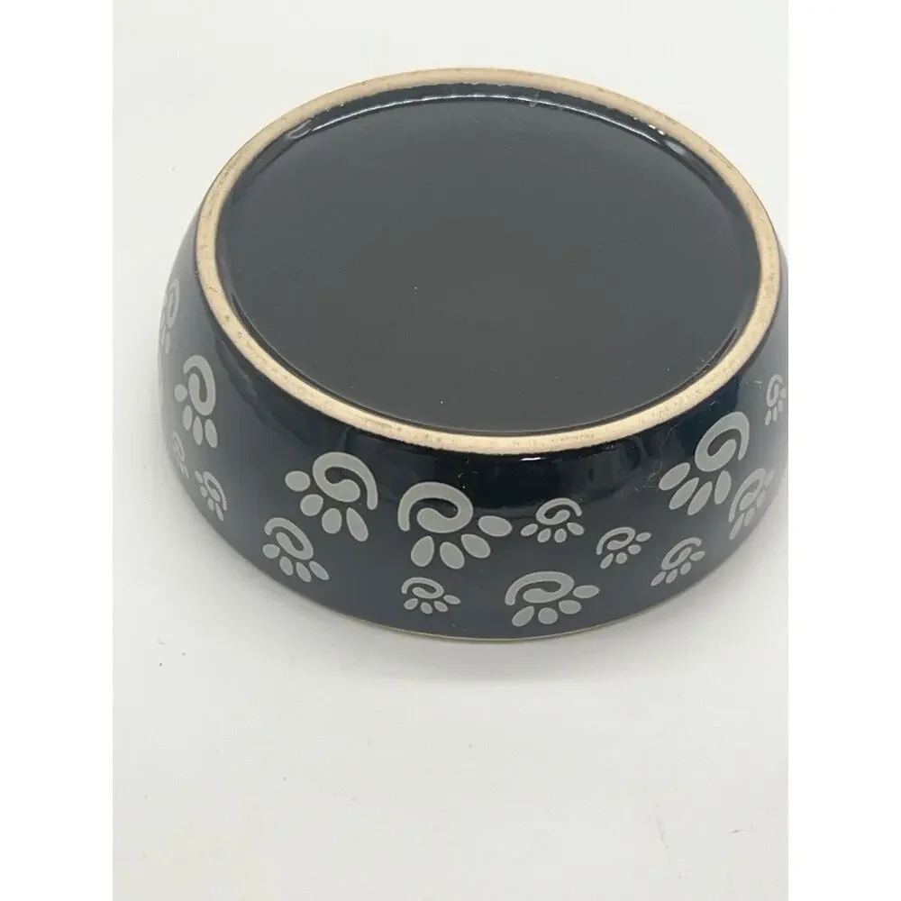 Small Ceramic Pet Cat Bowl 5” Dia Yellow & Black Feeder Water